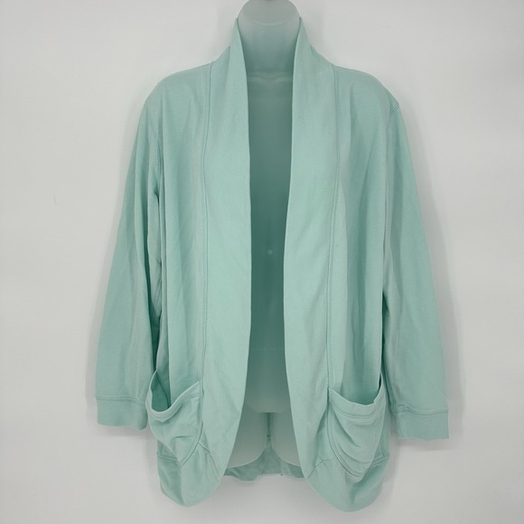 Tommy Bahama Sweaters - Tommy Bahama Sz M Aqua Open Front‎ Cardigan Sweater Pocket Slouchy Oversized